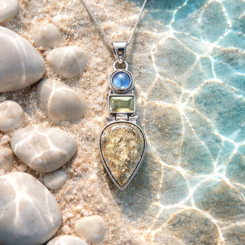 Labradorite & Gold Druzy Pendant Necklace - Picture 7 of 11
